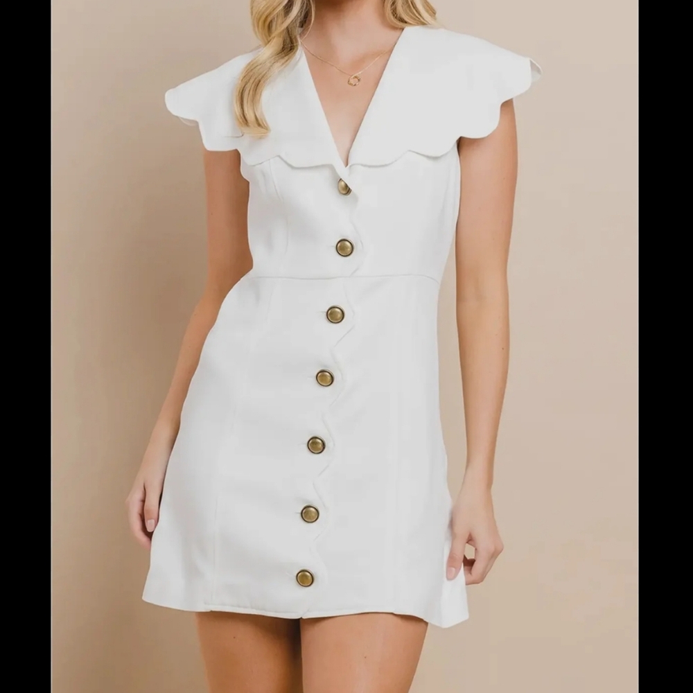 NWT English Factory White Button-Down Scalloped Dress